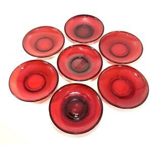 Set of 7 Luminarc Arcoroc Ruby Red Saucers 5.5" Plant Pot Clear Plates France